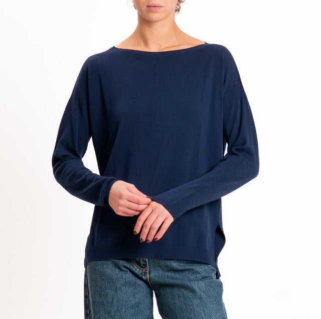 Kontatto-Maglia girocollo spacchi laterali - blu