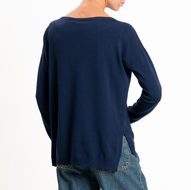 Kontatto-Maglia girocollo spacchi laterali - blu