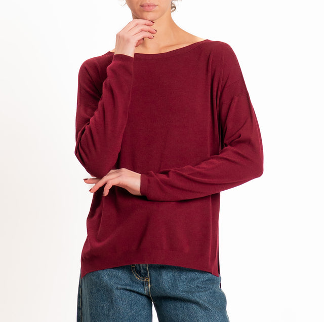 Kontatto-Maglia girocollo spacchi laterali - marsala