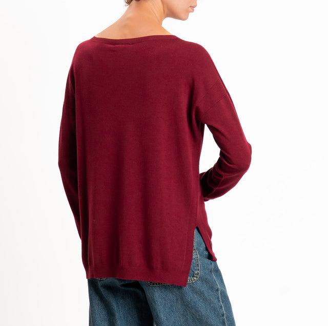 Kontatto-Maglia girocollo spacchi laterali - marsala