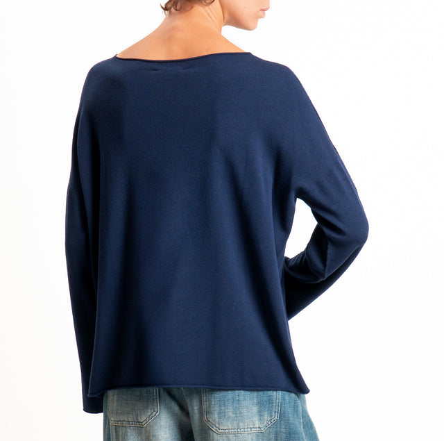 Kontatto-Maglia scatola girocollo taglio vivo - Blu