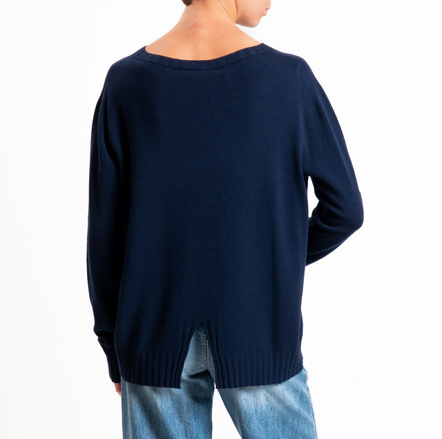 Kontatto-Maglia girocollo spacco dietro - blu