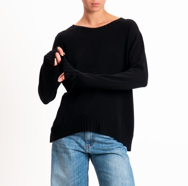 Kontatto-Maglia girocollo spacco dietro - nero