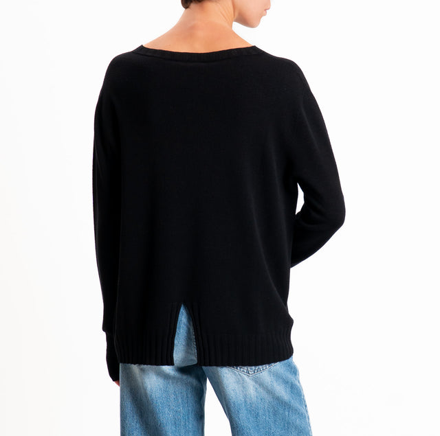 Kontatto-Maglia girocollo spacco dietro - nero