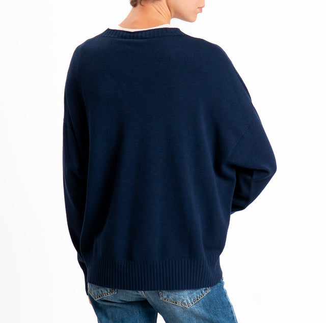 Kontatto-Round-neck sweater with ribbed edges - blue