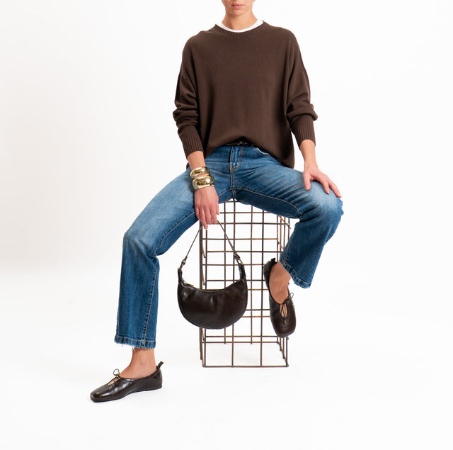 Kontatto-Round neck sweater with ribbed edges - mocha