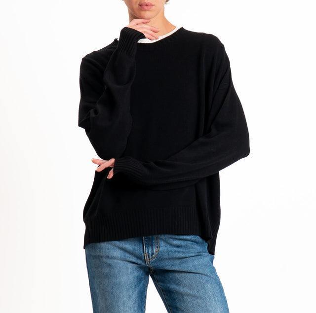 Kontatto-Maglia stondata bordi a coste - nero