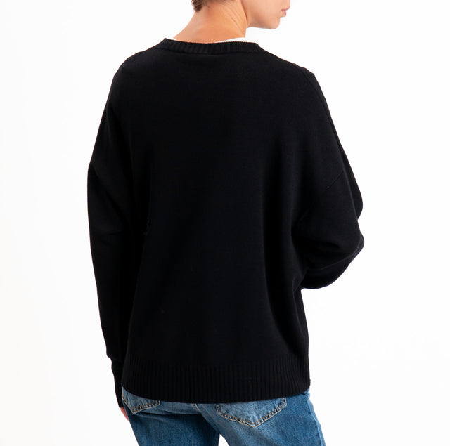 Kontatto-Maglia stondata bordi a coste - nero