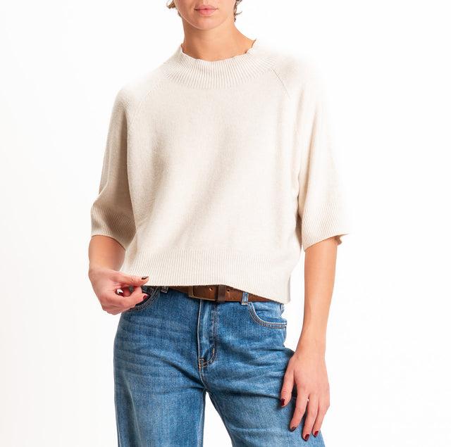 Kontatto-Maglia cropped collo cratere - beige melange