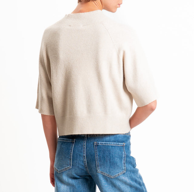 Kontatto-Maglia cropped collo cratere - beige melange