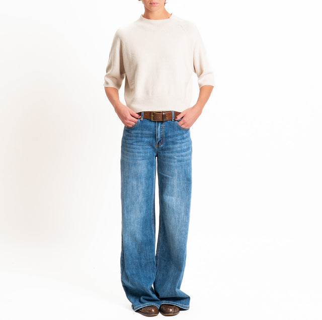 Kontatto-Maglia cropped collo cratere - beige melange