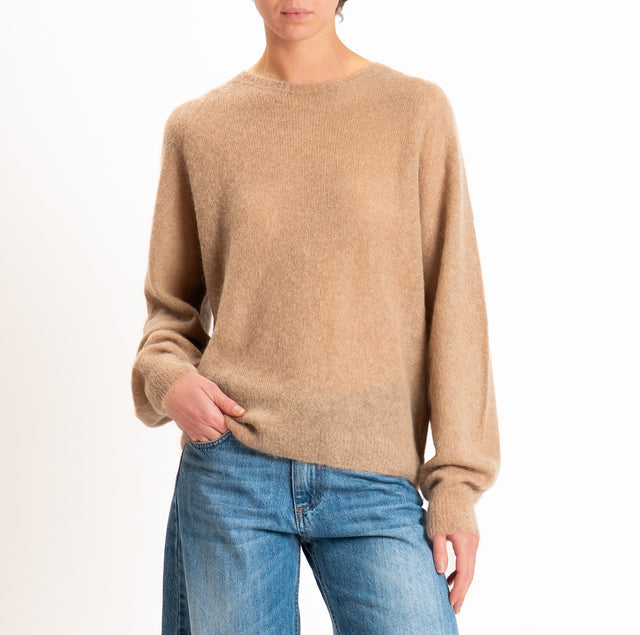 Kontatto-Maglia manica raglan misto alpaca - mastice