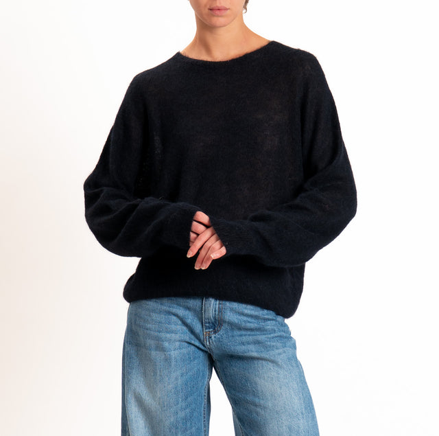 Kontatto-Maglia manica raglan misto alpaca - nero