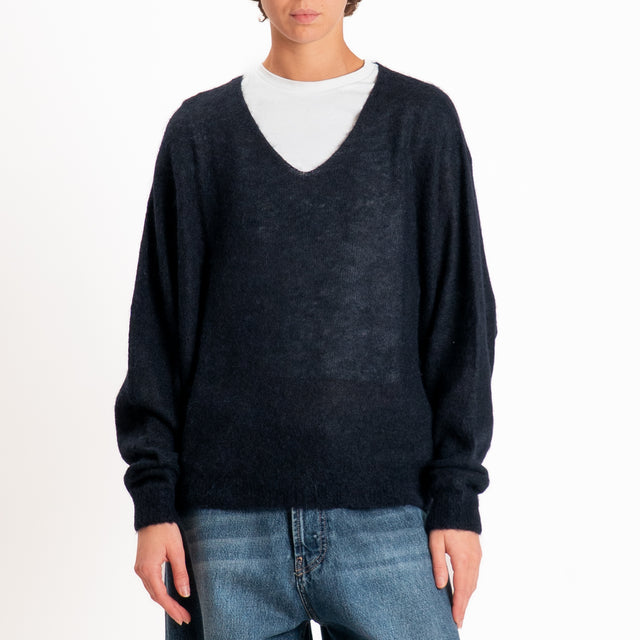 Kontatto-Maglia over scollo v misto alpaca - nero