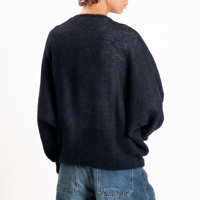 Kontatto-Maglia over scollo v misto alpaca - nero
