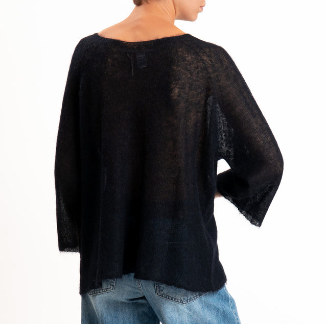 Kontatto-Maglia girocollo manica 3/4 misto alpaca - nero