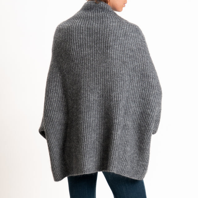 Kontatto-Maglia collo cratere a coste mohair - grigio melange