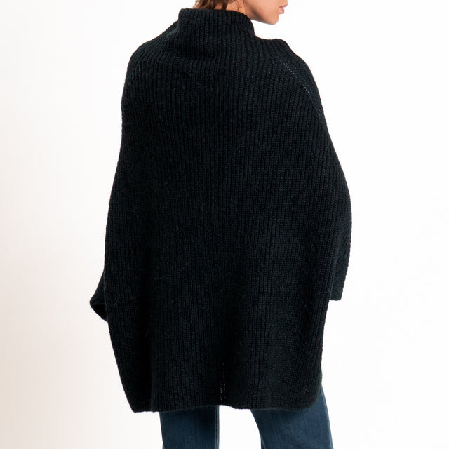 Kontatto-Maglia collo cratere a coste mohair - nero