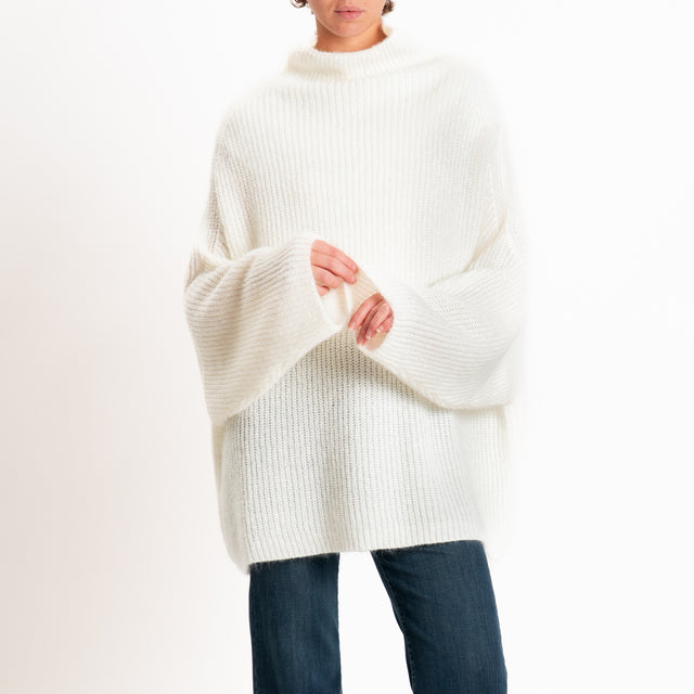 Kontatto-Maglia collo cratere a coste mohair - panna