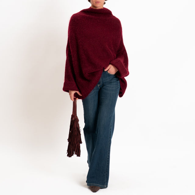 Kontatto-Maglia collo cratere a coste mohair - marsala