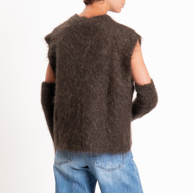 Kontatto-Gilet mohair con manicotti - moka