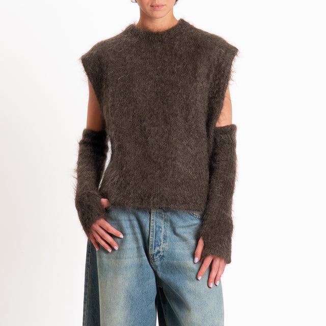 Kontatto-Gilet mohair con manicotti - moka