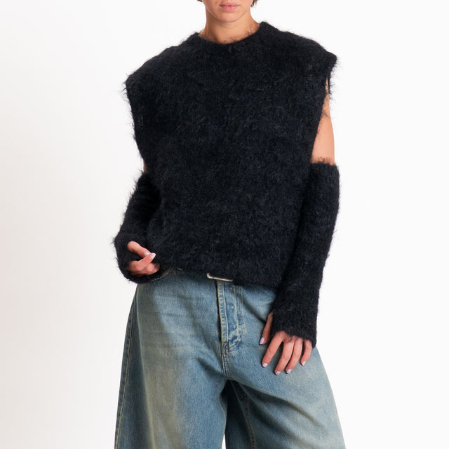Kontatto-Gilet mohair con manicotti - nero