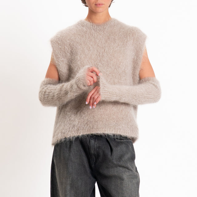 Kontatto-Gilet mohair con manicotti - taupe
