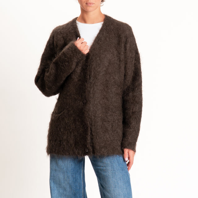 Kontatto-Cardigan mohair con tasche - moka