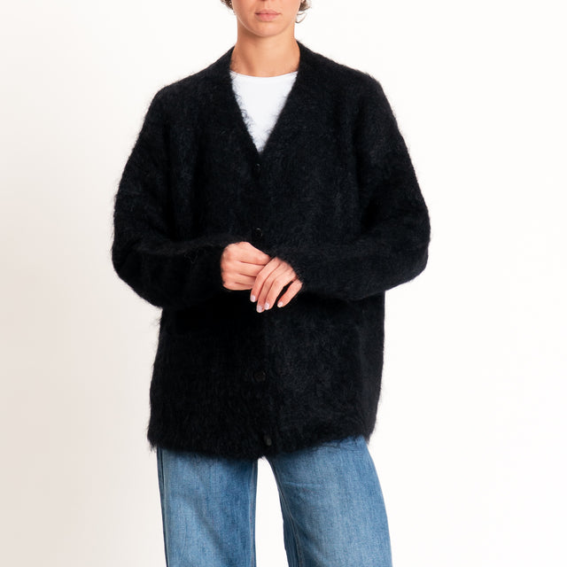 Kontatto-Cardigan mohair con tasche - nero