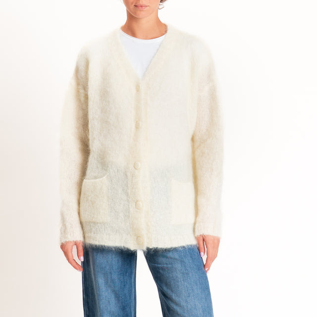 Kontatto-Cardigan mohair con tasche - panna