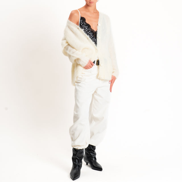 Kontatto-Cardigan mohair con tasche - panna