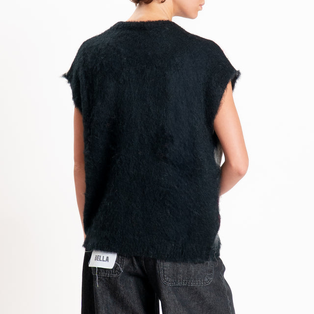 Kontatto-Gilet misto alpaca fantasia rombi - nero/panna/grigio medio