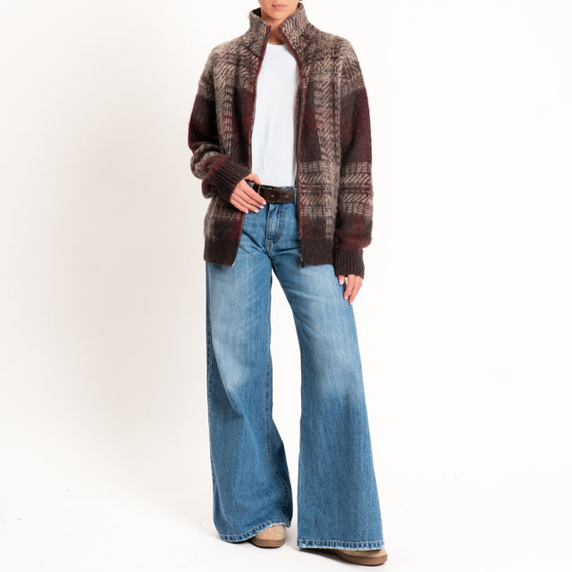 Kontatto-Giacca bomber scozzese in mohair - moka/mastice/marsala