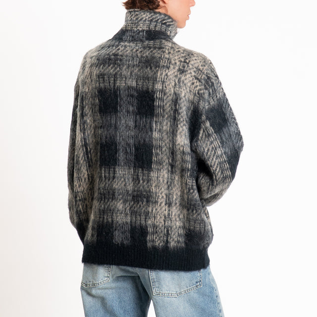 Kontatto-Giacca bomber scozzese in mohair - nero/mastice/grigio medio
