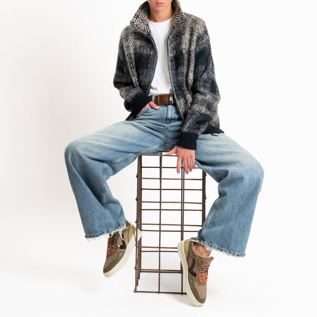 Kontatto-Giacca bomber scozzese in mohair - nero/mastice/grigio medio