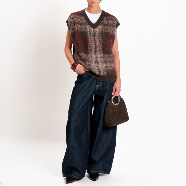 Kontatto-Gilet scozzese mohair - moka/mastice/marsala