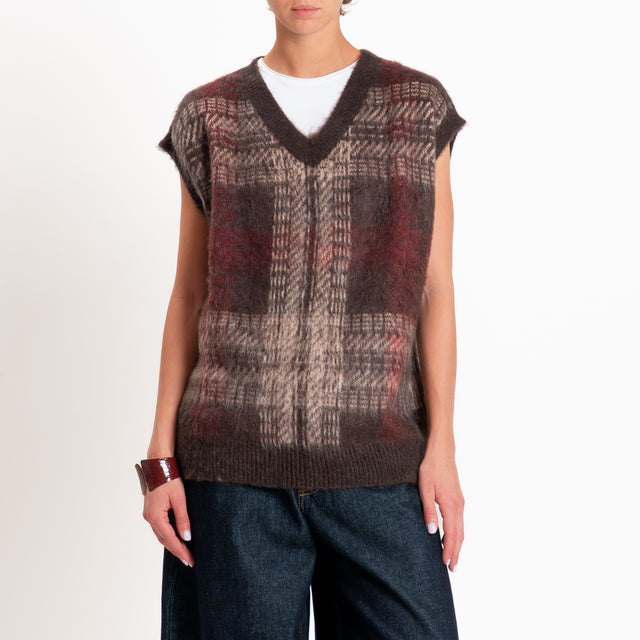 Kontatto-Gilet scozzese mohair - moka/mastice/marsala