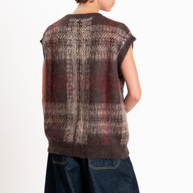 Kontatto-Gilet scozzese mohair - moka/mastice/marsala