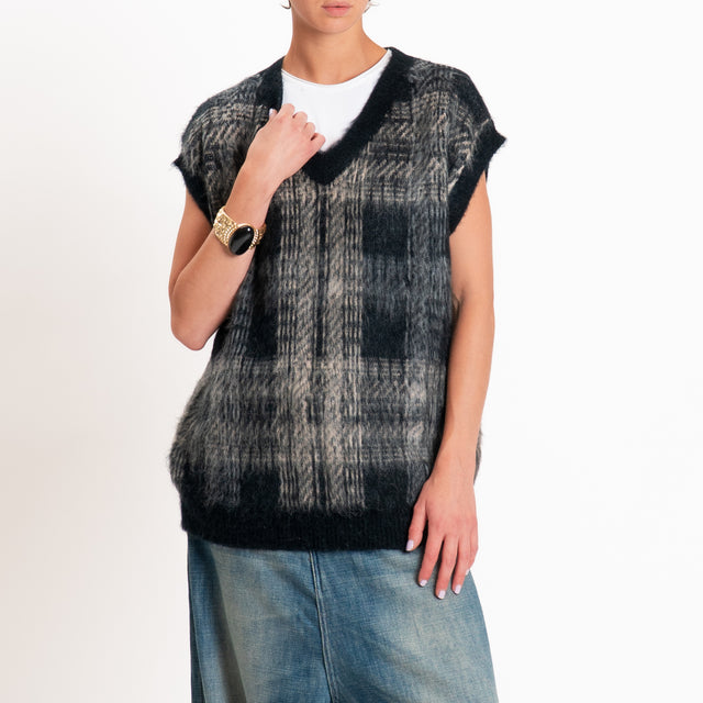 Kontatto-Gilet scozzese mohair - nero/mastice/grigio medio