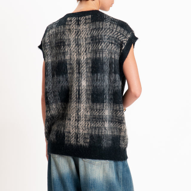 Kontatto-Gilet scozzese mohair - nero/mastice/grigio medio