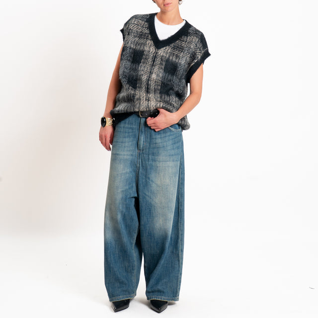 Kontatto-Gilet scozzese mohair - nero/mastice/grigio medio