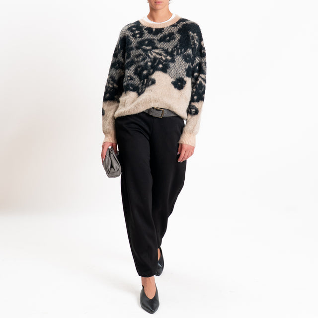 Philia loft-Pantalone punto milano con elastico - nero