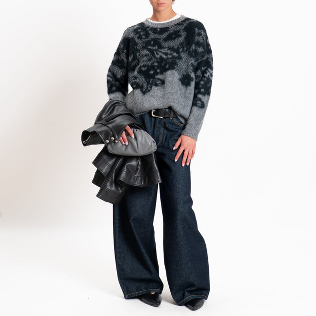Kontatto-Maglia mohair girocollo jacquard - grigio medio/nero