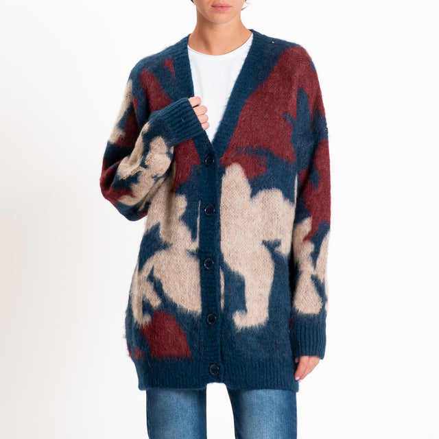 Kontatto-Cardigan fantasia jacquard mohair - blu/mastice/marsala