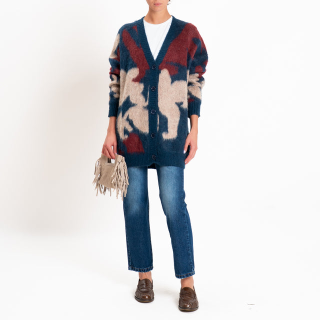 Kontatto-Cardigan fantasia jacquard mohair - blu/mastice/marsala