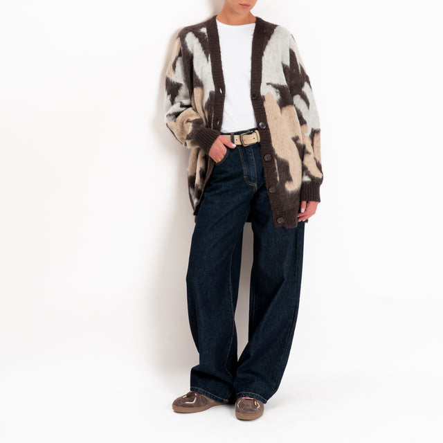 Kontatto-Cardigan fantasia jacquard mohair - moka/panna/mastice