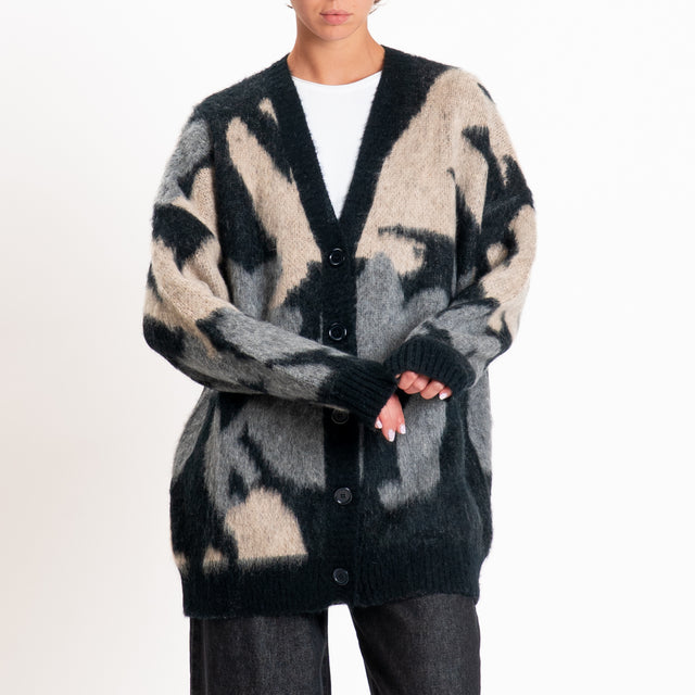 Kontatto-Cardigan fantasia jacquard mohair - nero/mastice/grigio medio