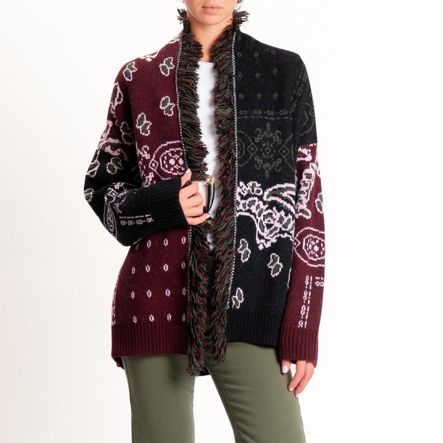 Kontatto-Cardigan fantasia bandana misto alpaca - marsala/nero/rosa