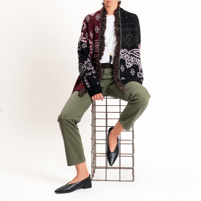 Kontatto-Cardigan fantasia bandana misto alpaca - marsala/nero/rosa